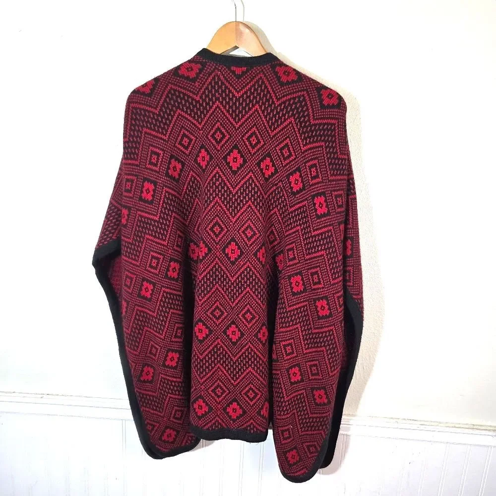 Alpafina Alpaca Shawl Wrap Red Black Geometric Poncho Cape One Size Peru
